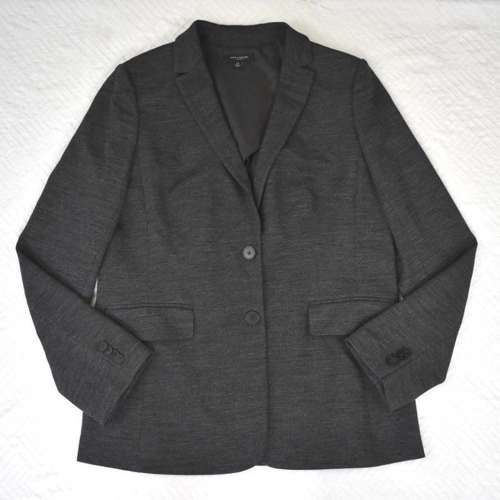 Ann Taylor Jacket Blazer 14 Wool Blend Gray Long